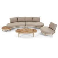 Ensemble de canapés sectionnels d'extérieur en bois naturel élégant avec coussins imperméables et table basse, design moderne pour hôtel et terrasse