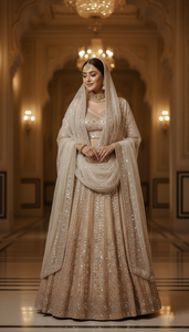 Conjunto de Lehenga de Seda Kasturi de Bollywood con Lentejuelas Pesadas y Bordado Dori, Blusa con Vuelo de 3.5 Metros y Dupatta de Malla para Fiestas - Product Image 4