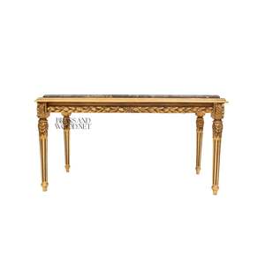 Table basse rectangulaire de luxe avec plateau en marbre brun foncé et cadre sculpté à la main en feuille d'or pour salon classique - Product Image 2