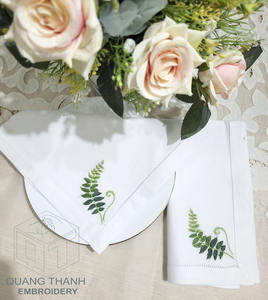 ผ้าเช็ดปากบนโต๊ะทำจากผ้าฝ้ายแบบใช้แล้วทิ้งคุณภาพสูงแบบปักลวดลายเฟิร์นสีเขียวสำหรับบ้านโรงแรมงานซักได้ - Product Image 4