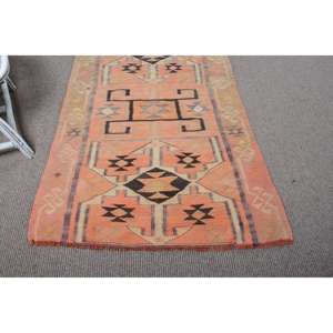 Tapis de 3,3 x 10,8 pieds, tapis turc vintage, tapis en laine Ikat orange et noir - Product Image 5