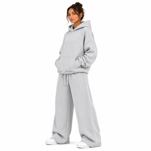 Conjunto de Pantalones Anchos Rectos y Sudadera Holgada Transpirable de Invierno para Mujer, con Bolsillo Canguro, Forro Polar Grueso de Alta Calidad - Product Image 5