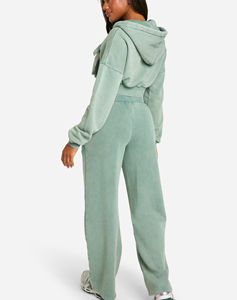 Vêtement de sport pour femmes en molleton décontracté personnalisé en gros, à séchage rapide, respirant, doublé, avec fermeture éclair, sweat-shirt court, pantalon de survêtement ample, poches cargo - Product Image 6