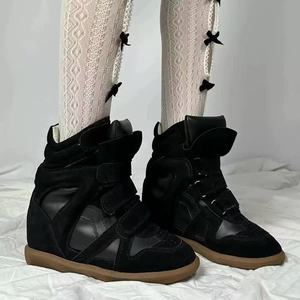 Stivaletti da Donna con <span class=keywords><strong>Zeppa</strong></span> in Pelle Scamosciata, Chiusura a Strappo, Scarpe da Trekking con Plateau e Aumento di Altezza - Product Image 1