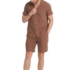 Ensemble polo et short personnalisé pour homme, couleur unie, été, manches courtes, respirant, en coton tricoté, ensemble deux pièces - Product Image 1