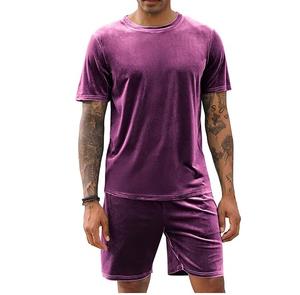 Conjunto de Pantalones Cortos de Terciopelo Color Morado Verano 2026, MOQ Bajo, OEM Personalizado, 2 Piezas, Cuello Redondo, Traje Deportivo de Terciopelo para Hombre, Transpirable - Product Image 3