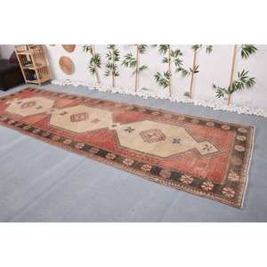 พรมตุรกีวินเทจคลาสสิกสีแดงสีเบจ4.2x13.8ft พื้นที่ขนาดใหญ่ขนแกะ kilim กับน้ำยางสนับสนุนรูปแบบการเย็บปะติดปะต่อกันสำหรับห้องโถงห้อง - Product Image 2