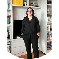 Ensemble coordonné pour femme en lin et coton 100 %, coupe ample/décontractée, noir, avec chemise et pantalon
