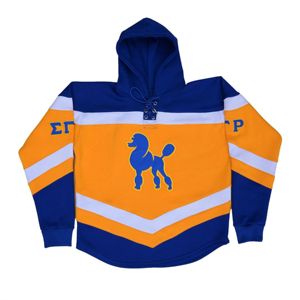 Sweats à capuche de hockey en molleton lourd | Sweat à capuche jaune et bleu doré avec logos brodés | Vêtements de saison d'hiver de fraternité et de sororité - Product Image 1