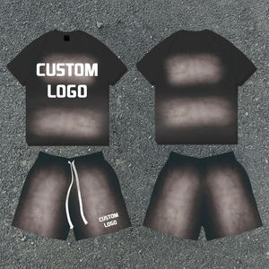 Camiseta con logotipo personalizado, conjunto corto, chándal, ropa de verano, pieza 2, sudadera con lavado ácido, Conjunto de camiseta y pantalones cortos de chándal para hombres - Product Image 3