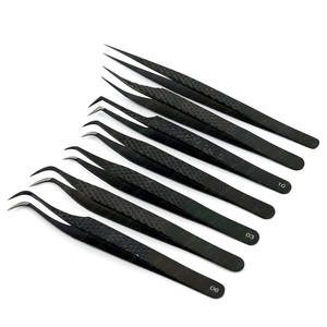 Pinzas de precisión para extensiones de pestañas hechas a mano y personalizadas, pinzas de punta de gancho negras de 90 grados con volumen de acero inoxidable - Product Image 1