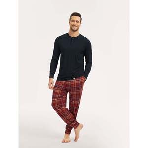 Conjunto de Pijama Largo Henley Térmico de Franela y Felpa de Lujo para Hombre, Tallas Grandes, Estampado Invernal, Personalizado Premium - Product Image 3