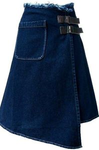 Minifalda Vaquera Asimétrica de Línea A para Mujer, Color Sólido, Botones al Frente, Estilo Casual, Tela de Algodón Lavado a la Piedra, Estilo Primavera - Product Image 5