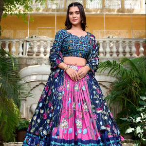 Nuevo diseño tradicional Tussar seda Lehenga Patola estampado Zari tejido borde para fiesta de boda festiva desgaste a juego Choli - Product Image 1