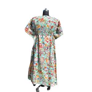 Kaftan Algodón Mujeres Handblock Floral Impreso Robe Sleepwear Maxi Dress - Product Image 5
