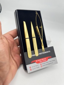 Pince à épiler sourcils en or 24 carats, pointe biseautée épaisse avec ciseaux à ressort, lame tranchante, logo personnalisé, ciseaux à sourcils - Product Image 6