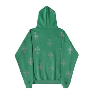 Sudadera con capucha de diamantes de imitación de mezcla de algodón de gran tamaño para hombre, sudadera con cremallera personalizada boxy fit, ropa de calle al por mayor a granel - Product Image 2