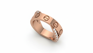 Bague en or 14 carats pour femme avec motif de vis emblématique et diamants naturels, idéale pour les mariages, les fêtes, les anniversaires, les cadeaux romantiques et les célébrations - Product Image 3