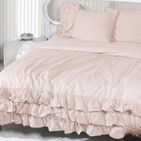Housse de couette en lin français personnalisée ODM/OEM pour lit Queen, certifiée OEKO-TEX, rose clair, tissée 300TC, avec volants