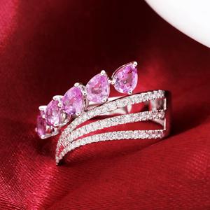 Anillo de Zafiro Rosa Natural y Diamantes para Mujer en Oro Blanco de 18K, Gema Luminosa, Anillo de Aniversario, Boda, Joyería Fina, Regalo - Product Image 4