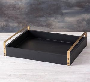 Bandeja octogonal de madera de acacia para servir con asas de metal para servir café, té, bebidas, bandeja hecha a mano - Product Image 1