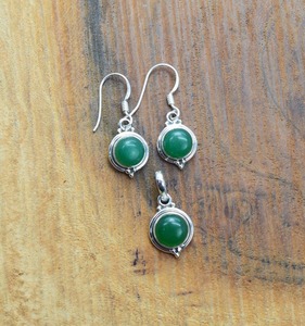 Ensemble de Boucles d'Oreilles en Argent Style Boho pour Femme, Ensemble de Pendentifs, Bijoux en Argent Sterling 925, Onyx Vert, Pierres Précieuses, Tendance, Cadeau Fait Main - Product Image 3