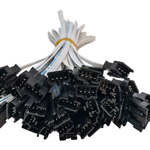 Premium White Flat Ribbon Cable With Dual Row Black Connector Electronic Circuit Board Parallel Custom Wire Harness