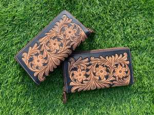 Bolso de mano para mujer con estilo occidental de cuero labrado hecho a mano Real, bolso de mano con estilo de cuero labrado de Color de tamaño compacto - Product Image 4