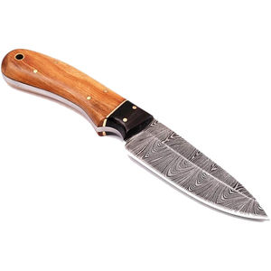 Cuchillo Skinner Multifuncional Burraq Personalizado OEM Hecho a Mano de Acero de Damasco de 2mm de Grosor y 9 Pulgadas con Mango de Madera y Funda de Cuero Perfecto - Product Image 1