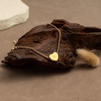 Pulsera de Cadena con Corazón 3D Grabado Minimalista Cristiano en Plata de Ley 925 con Baño de Oro Vermeil de 18K y Rodio, Personalizada para Familia