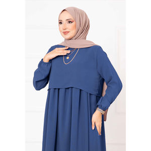 Vestido Estilo Bolero Color Índigo con Silueta Holgada, Cintura Imperio y Tela de Chifón - Product Image 2