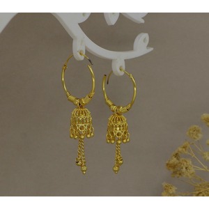 Pendientes Indios Bali Hechos a Mano, Chapados en Oro de 24K, Pendientes de Aro con Cuentas Múltiples para Mujer, Joyería Étnica para Festivales y Novias - Product Image 5