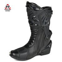 Bottes de moto de course brodées mi-mollet en PU, norme CE, pour la piste, avec protection de la cheville, semelle antidérapante, fermeture éclair, été