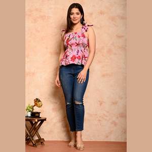 Pink Bird-Printed Bohemian Tank <b>Top</b> <b>Linen</b>-Chiffon Women's Vintage Floral <b>Tops</b> Autumn & Spring Season XS-XXL Sizes Short Length - Product Image 3
