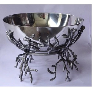 Bol en métal de conception de feuille ronde de vente chaude en aluminium argenté poli finition en laiton pièce d'accent de décor à la maison minimaliste - Product Image 4