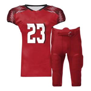 Uniforme de football américain pour hommes, maillot rouge avec impression de numéro et pantalon rembourré assorti, vêtements de sport respirants - Product Image 1