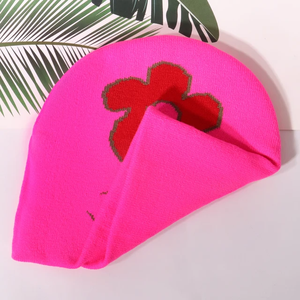 Romántico sin puños Otoño Invierno Skully Beanie para niñas 100% acrílico con margaritas y flores Jacquard patrón lindo regalo gráfico - Product Image 3