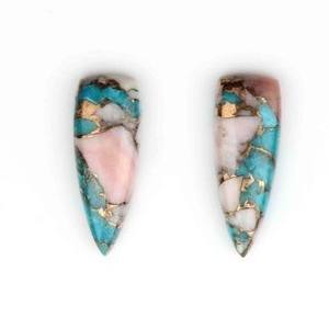 10x30mm naturel Turquoise cuivre pierres précieuses Cabochon plat Long trillion Quartz fabrication de bijoux opacité variété pierres précieuses en vrac - Product Image 1