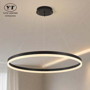Lámpara de araña moderna de metal con anillo, 57W, tricolor, regulable, con control remoto y altura ajustable para comedor y sala de estar - Product Image 1