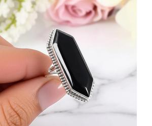 แหวนโอนิกซ์สีดำ925เงินสเตอร์ลิงขนาดใหญ่แหวนอัญมณีการรักษาเครื่องประดับสำหรับผู้หญิงของขวัญสำหรับเธอ - Product Image 3