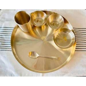 Best Finish Elegant Brass Thali Set with Classic Look Round Plate Bowl Glass Design for Traditional and Modern Use from India - Product Image 4