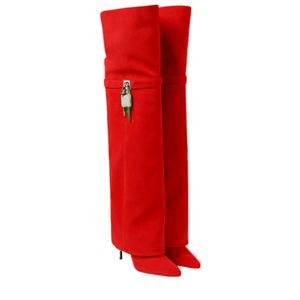 Bottes hautes pour femmes, talons hauts, bottes cuissardes, bout pointu, bottes requin, boucle, tige longue, talons fins - Product Image 3