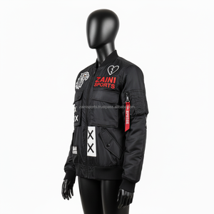 Chaqueta Bomber para mujer, tela de sarga de nailon, Color negro, logotipo personalizado, parche bordado, diseño, ropa de calle, chaquetas Bomber para mujer - Product Image 4