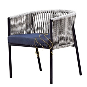 Silla de hierro de diseñador indio de grado industrial, asiento Regular con revestimiento de Metal en polvo de cuerda de terciopelo hecho a mano para comedor al aire libre - Product Image 1