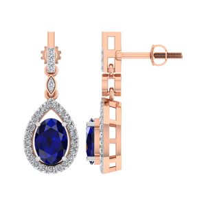 Boucles d'oreilles élégantes en or massif 14 carats, clous d'oreilles de luxe en saphir synthétique, diamants, bijoux fins OEM ODM, certificat IGI pour femmes - Product Image 2