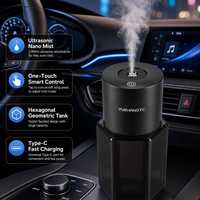 Diffuseur d'arômes pour voiture, ultrasonique, nano-brume, 2,4 MHz, réservoir en cristal hexagonal facetté, type C, sans fil, automatique