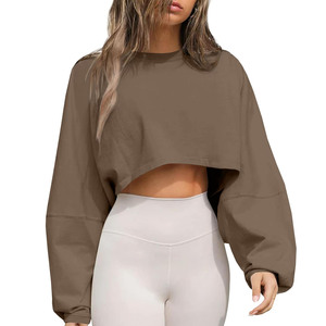 Sweat à capuche court en coton avec logo personnalisé pour femmes Sweat-shirt uni surdimensionné pour femmes - Product Image 3