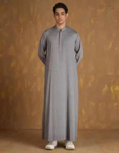 Jubba Blanca Elegante al por Mayor, Jubah de Color Sólido para Hombre, Thobe Árabe Musulmán Al Haramain, Dubai, Oriente Medio - Product Image 5