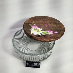 Boîte à casserole en verre de luxe Tradebyd avec couvercle en bois pour chapati, roti et repas indiens traditionnels - Écologique - Product Image 2