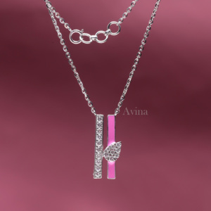 Pendentif barre en émail rose avec diamant de laboratoire certifié IGI en or 18 carats, collier de créateur avec diamant poire - Product Image 2